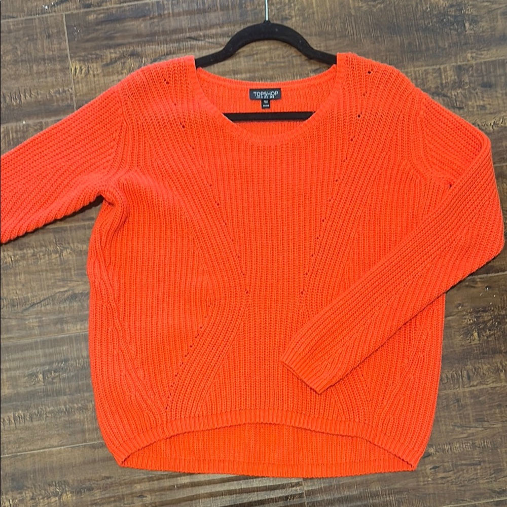Topshop Orange Crew Neck Sweater with Ribbed Knit size2